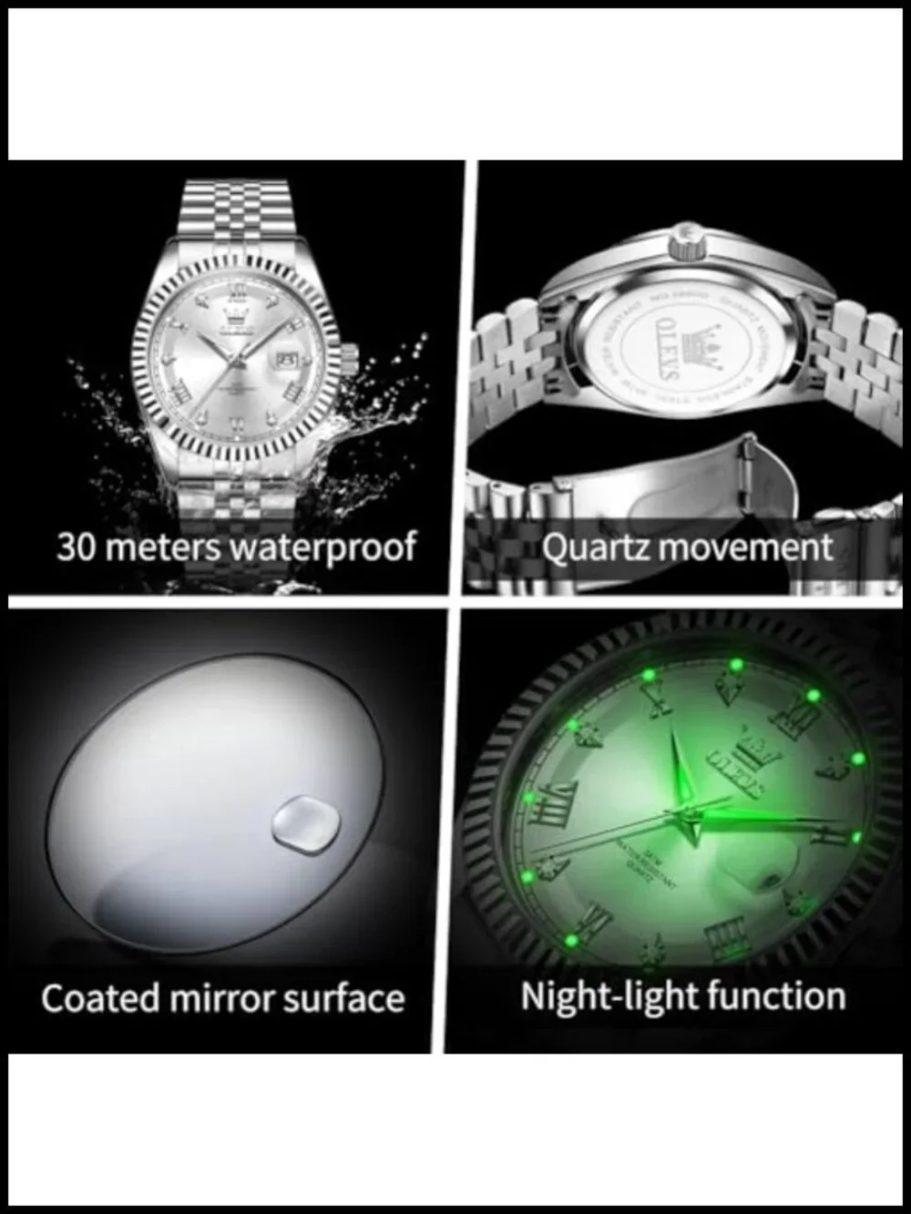 Mens Stainless Steel Quartz Watch Waterproof Dress Casual with Date